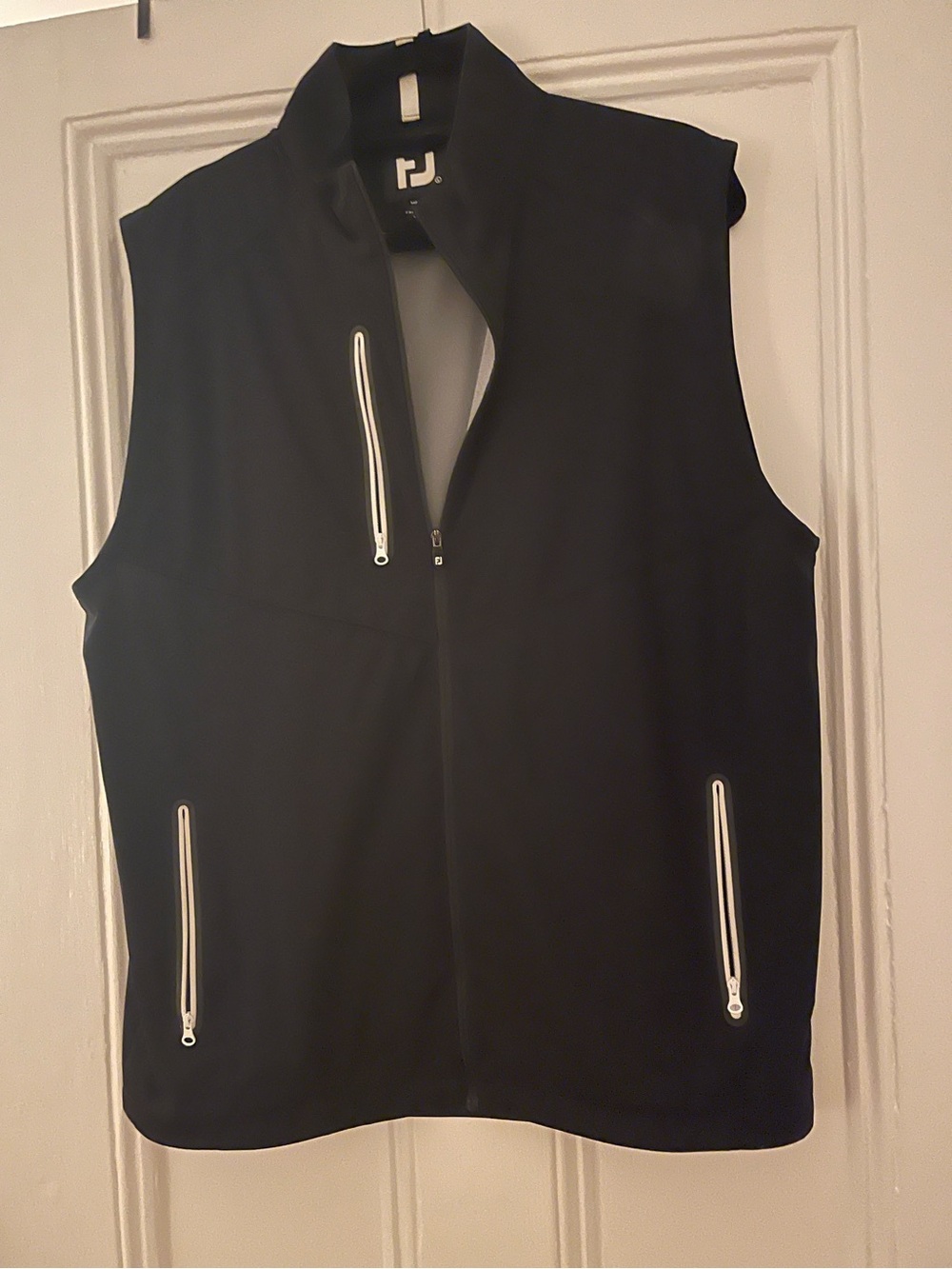 FootJoy Golf Men's Black Lightweight Softshell Vest with White Zippers